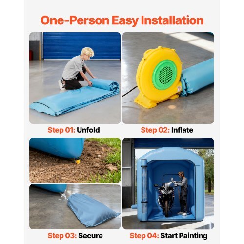 Inflatable Paint Booth, 9.84 x 8.2 x 8.2 ft, Inflatable Spray Booth with 550W Powerful Blower and Air Filter System, Round Roof with Light Hook, for Painting Bicycle, Motorcycle, and Furniture