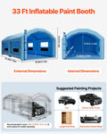 Inflatable Paint Booth, 32.81 x 19.69 x 13.12 ft, Inflatable Spray Booth with 950W and 1100W Blowers and Air Filter System, Round Roof, for Painting Car, Truck, Furniture, Automotive Sheet Metal