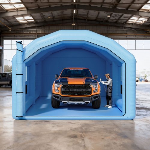 Inflatable Paint Booth, 32.81 x 19.69 x 13.12 ft, Inflatable Spray Booth with 950W and 1100W Blowers and Air Filter System, Round Roof, for Painting Car, Truck, Furniture, Automotive Sheet Metal