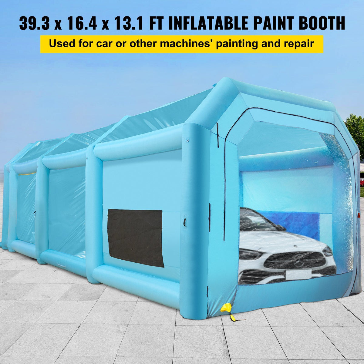 Inflatable Paint Booth, 39.4x16.4x13.1 ft Spray Paint Booth, with 2 Powerful Blowers, Inflatable Spray Booth with Air Filter System, Car Paint Booth for Car Parking Tent Workstation, Blue