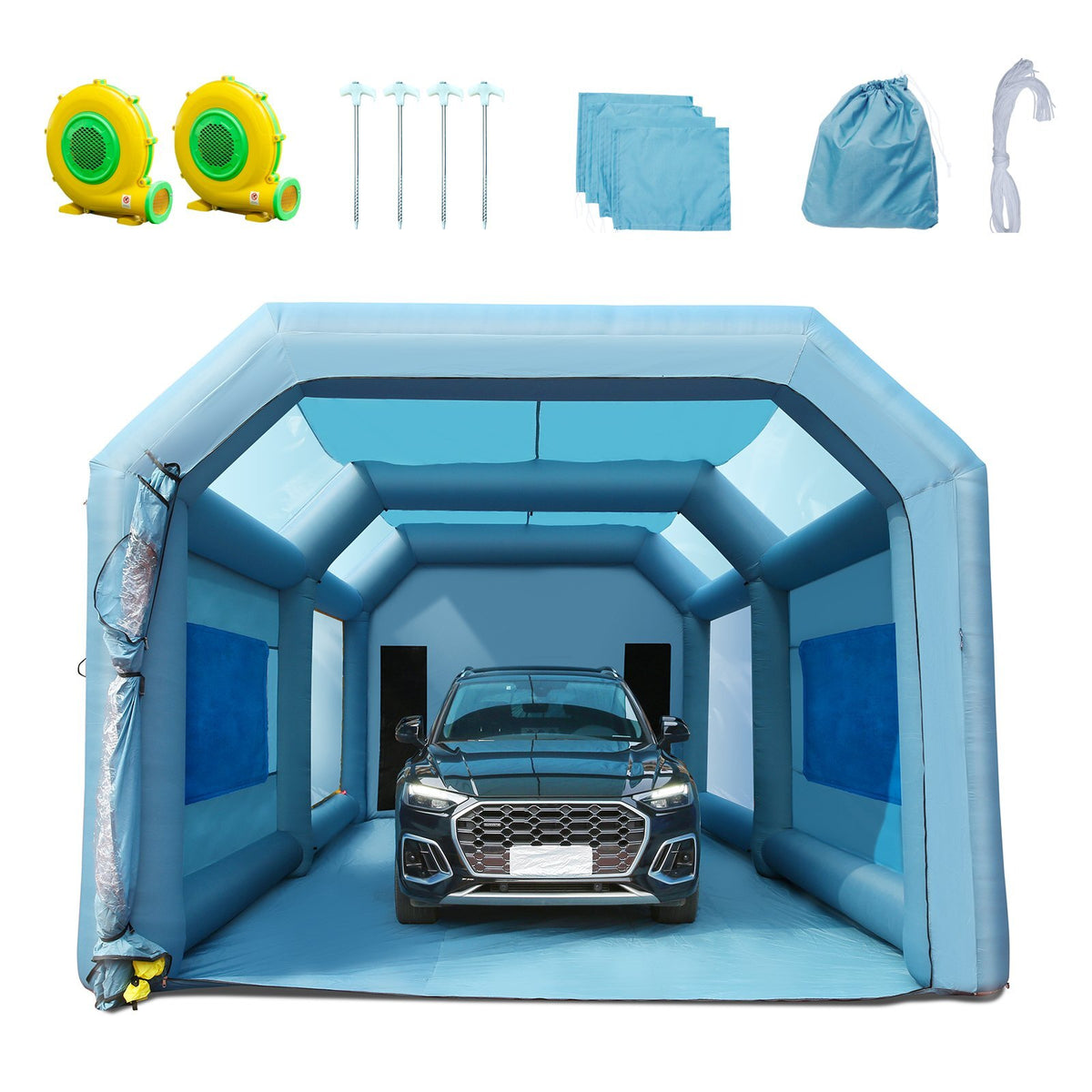 26x15x11ft Inflatable Paint Booth, Inflatable Spray Booth, High Powerful 750W+950W Blowers Spray Booth Tent, Car Paint Tent Air Filter System for Car Parking Tent Workstation Motorcycle Garage