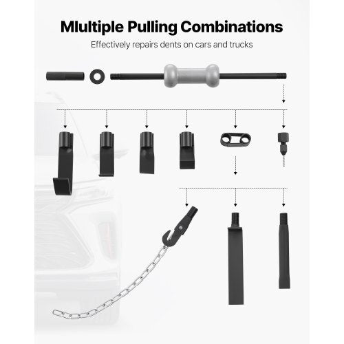 Dent Puller Kit, 10 lbs 13-in-1 Slide Hammer Dent Removal Kit, Heavy-Duty Auto Body Truck Repair Automotive Damage Remover Tool Repair Frame with Carrying Case, Extension Rod, Non-Slip Handle