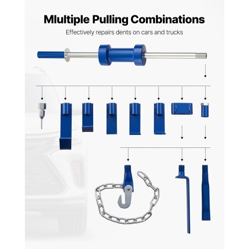 Dent Puller Kit, 13 lbs 14-in-1 Slide Hammer Dent Removal Kit, Heavy-Duty Auto Body Truck Repair Automotive Damage Remover Tool Repair Frame with Carrying Case, Extension Rod, Non-Slip Handle
