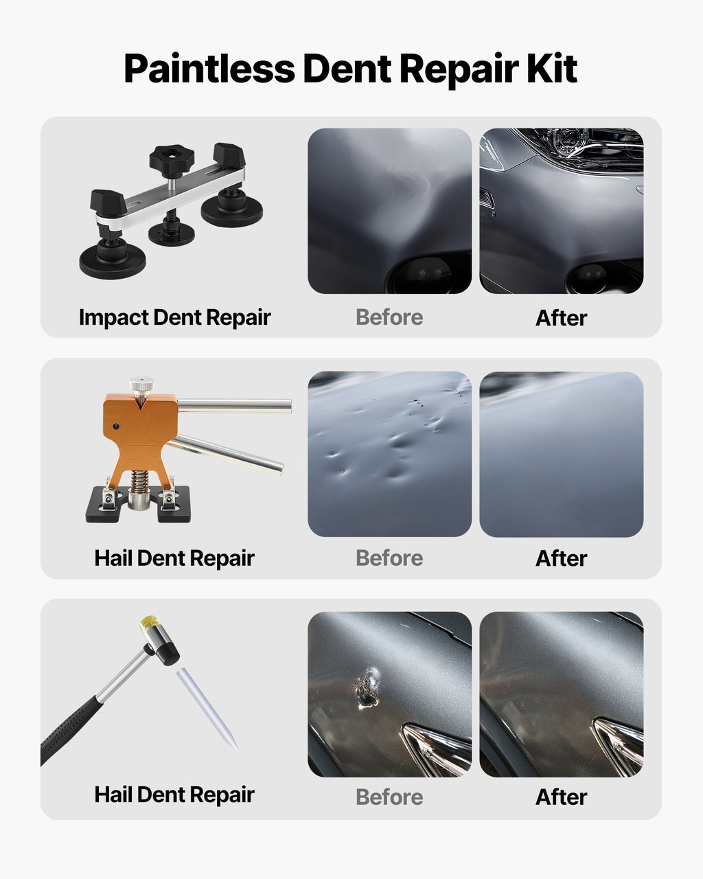 Dent Puller Kit, 60 PCS Paintless Dent Removal Kit with Golden Lifter, Bridge Puller, Rubber Hammer, Glue Gun, Auto Body Hail Damage Repair Remover Tools for Car Refrigerator Door Ding Repair