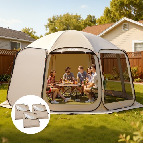 Sun Shade Sail Canopy Covers, Fit for 15 x 13.8 ft Screen House Tent, Sun Protection, 5.51 x 5.25 ft 300D Oxford Silver-Coated Fabric, Pack of 3 (Not Include Tent), for Outdoor Activities, Beige
