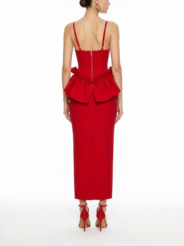 Crimson Ruffle Maxi Dress