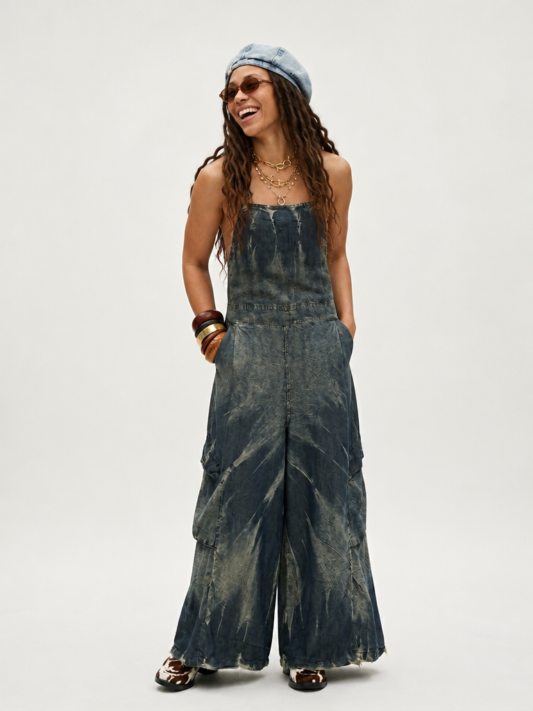 Adventurous Wide Leg Distressed Overalls