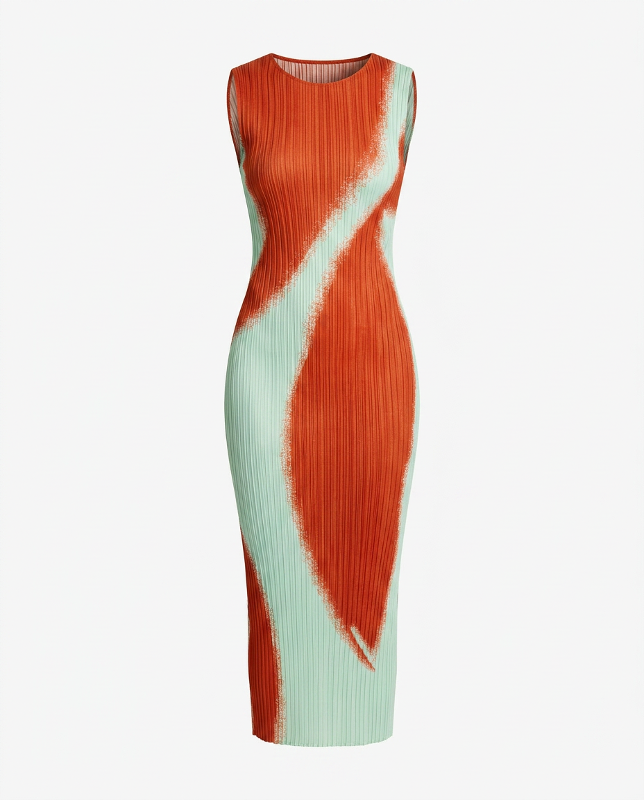 Vibrant Geometric Pleated Midi Dress
