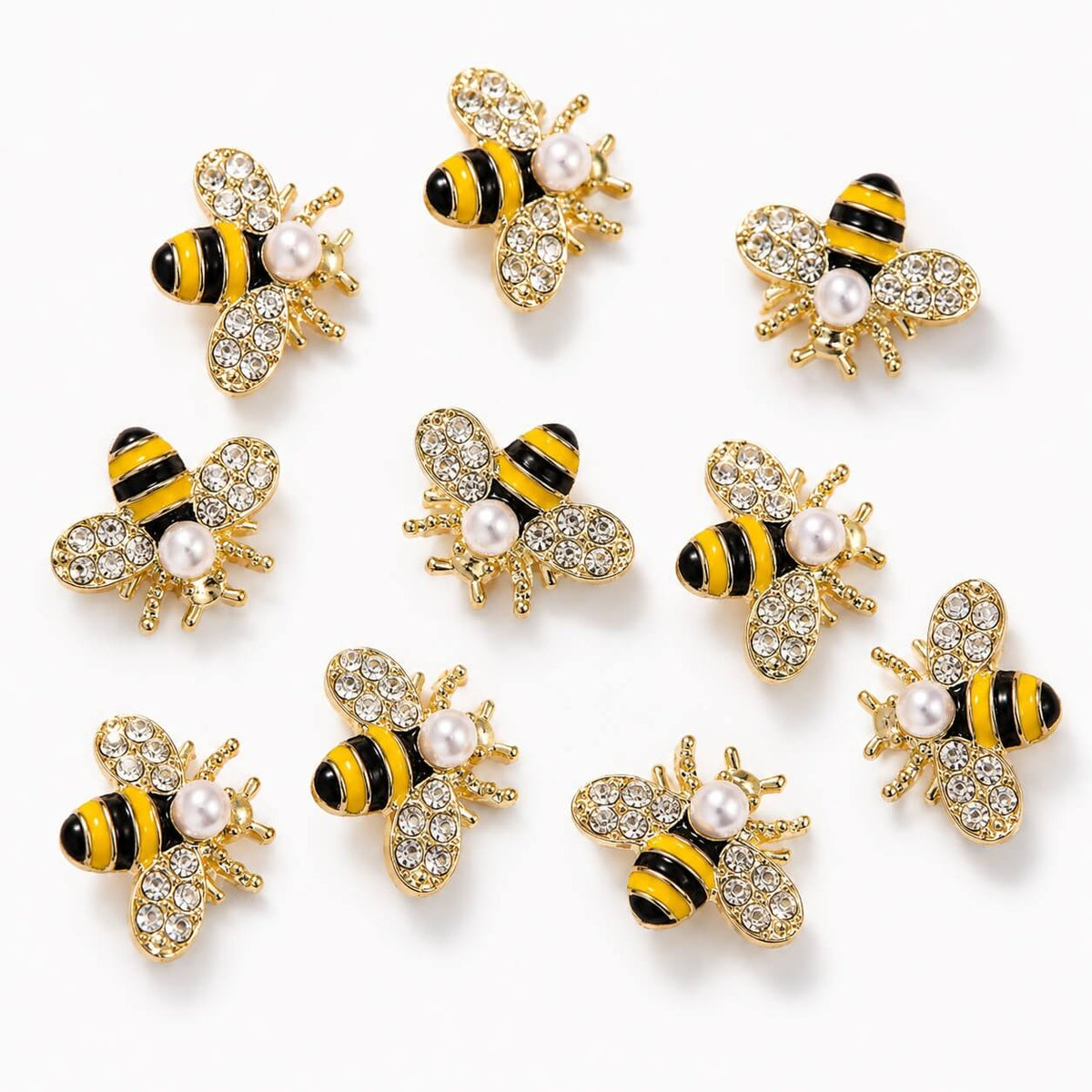 3D Crystal Bee Nail Charms Gold, 10 pcs