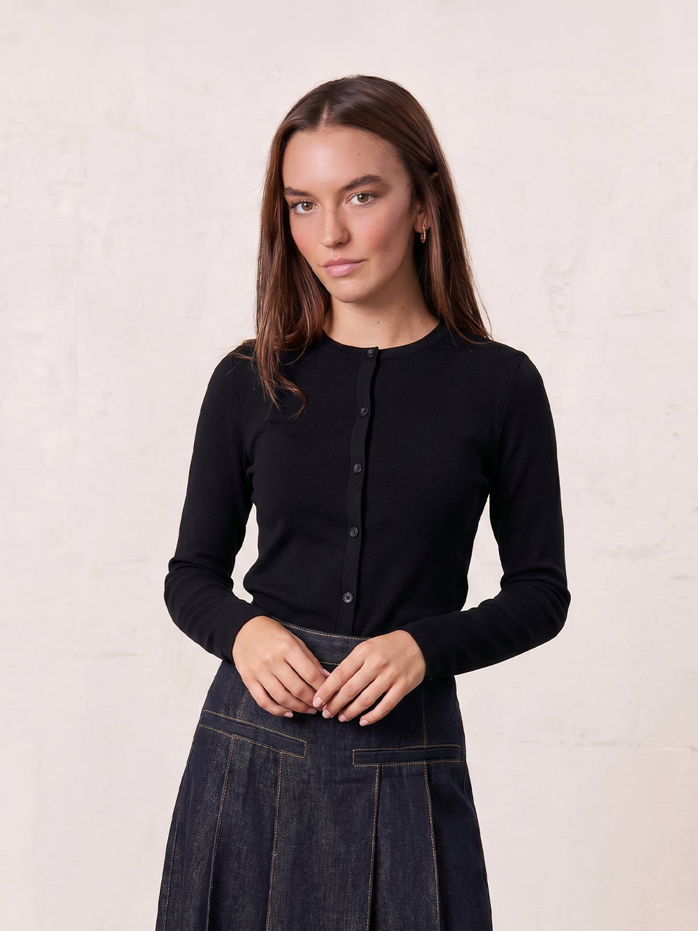 Crop T-Shirt Cardigan-Black