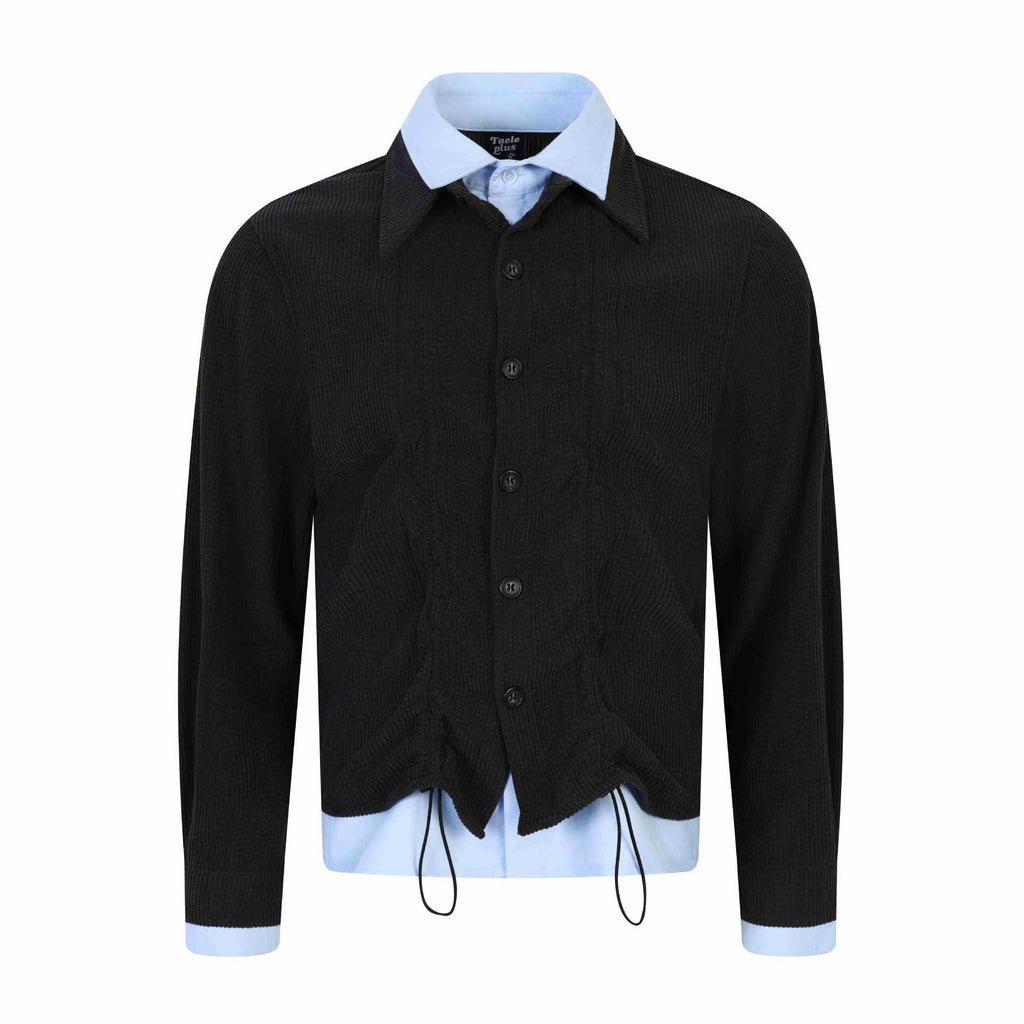 Color-Blocked Spliced Loose Long Sleeve Drawstring Shirt for Men