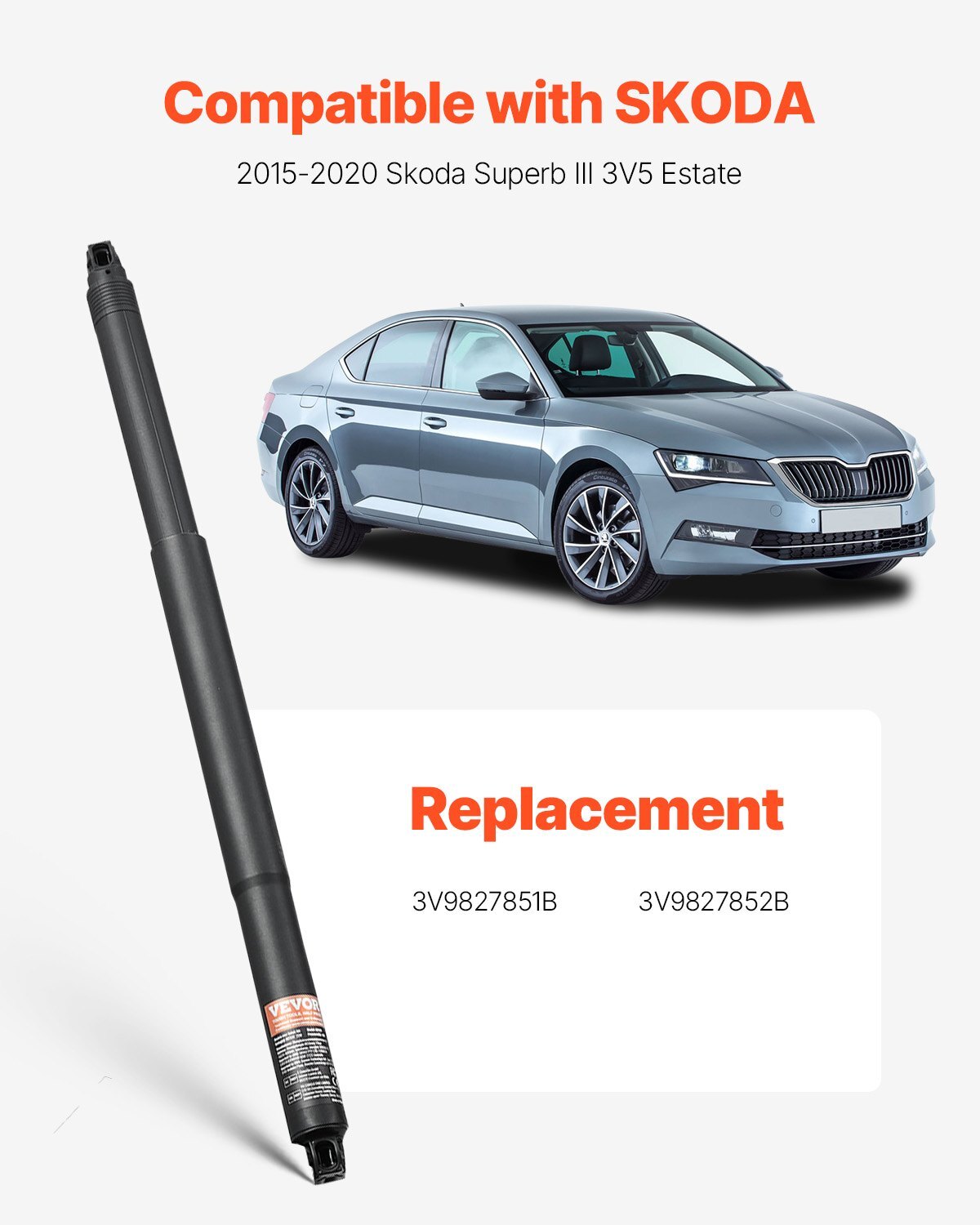 Rear Left & Right Tailgate Power Lift Support, Compatible with 2015-2020 Skoda Superb III 3V5 Estate, Electric Tailgate Liftgate Power Hatch Shock Strut Replace OE# 3V9827851B 3V9827852B (2PCS)