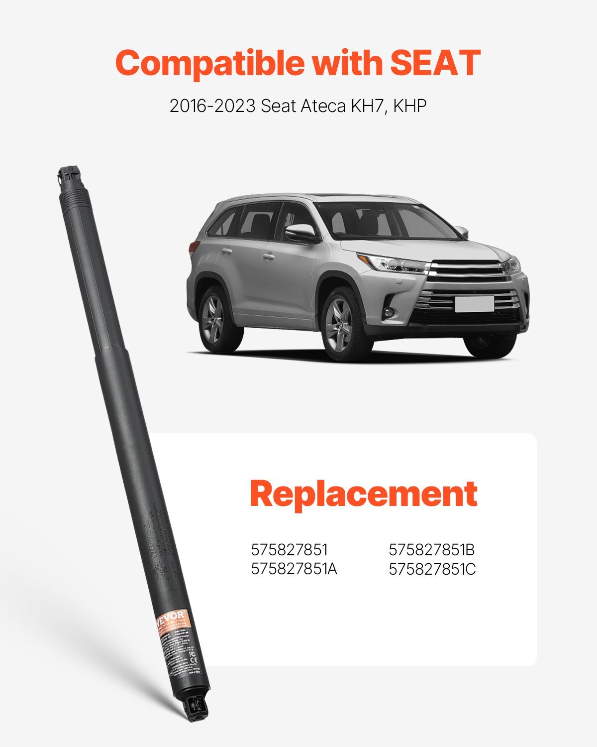 Rear Left & Right Tailgate Power Lift Support, Compatible with 2016-2023 Seat Ateca KH7, KHP, Electric Tailgate Liftgate Power Hatch Shock Strut Replace OE# 575827851 575827851A 575827851B(2PCS)