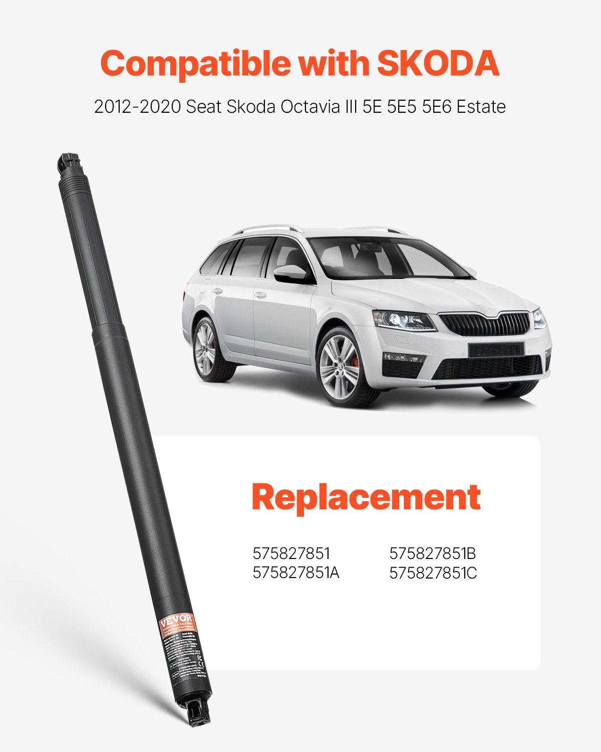 Rear Left & Right Tailgate Power Lift Support, Compatible with 2012-2020 Skoda Octavia III, Electric Tailgate Liftgate Power Hatch Shock Strut Replace OE# 575827851 575827851A 575827851B (2PCS)