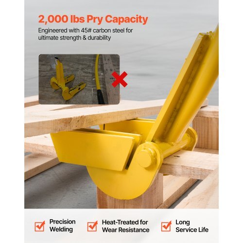 Pallet Buster Tool, 41 Inch Carbon Steel Handle Wrecking Pry Bar, 2000 lbs Weight Capacity, Heavy Duty Deck Board Removal Tool, Breaker Bar for Flooring, Framing, Roofing, Trim, Drywall