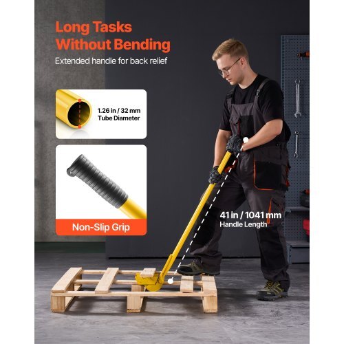 Pallet Buster Tool, 41 Inch Carbon Steel Handle Wrecking Pry Bar, 2000 lbs Weight Capacity, Heavy Duty Deck Board Removal Tool, Breaker Bar for Flooring, Framing, Roofing, Trim, Drywall