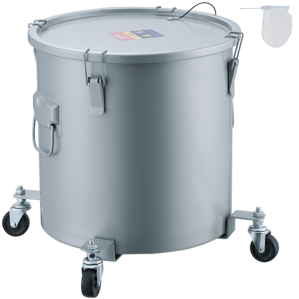 Fryer Grease Bucket, 8 Gal Oil Disposal Caddy with Caster Base, Carbon Steel with Rust-Proof Coating, Oil Transport Container with Lid, Lock Clips, Filter Bag for Hot Cooking Oil Filtering, Gray