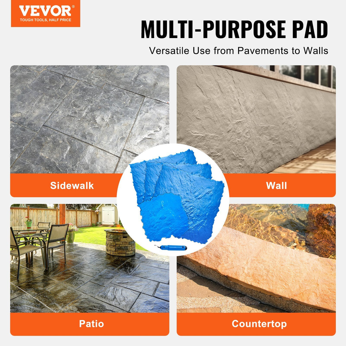 Concrete Stamps Mat, 36 x 36 in & 18 x 18 in, 4 pcs Concrete Texturing Skin Polyurethane Stamp Stone Tile Texture Mat, Slate floor Imprint Seamless Stamp Concrete Molds for Outdoor Decorative