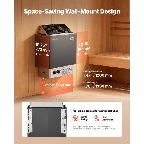 Sauna Heater, 2KW AC 120V Electric Sauna Stove, Dry Steam Bath Saunas Stove with Pre-Drilled Bracket, Fit 52.9 to 88.2 CU.FT Saunas Rooms, Steam Bath Stoves for Home, Commercial, Leisure Venues
