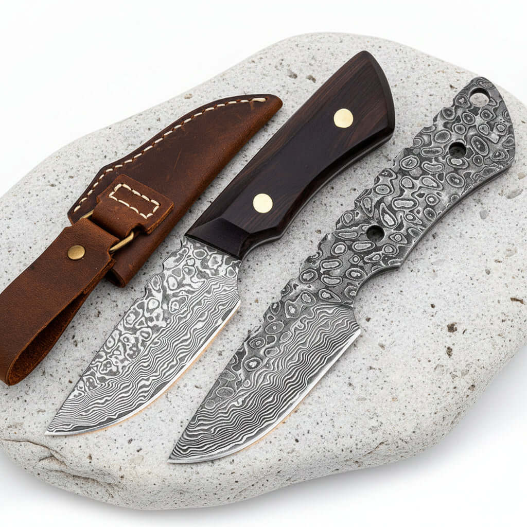 Damascus Outdoor Knife – Leather Scabbard EDC Knife