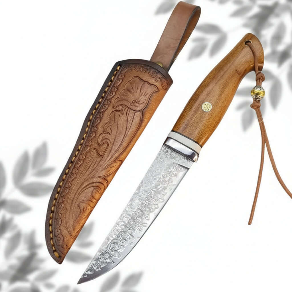 Damascus Steel Folding Knife – Handmade EDC Pocket Knife for Men | Ironwood Handle Gift Knife