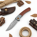 Damascus Steel Folding Knife – Handmade EDC Pocket Knife with Wooden/G10 Handle for Camping & Outdoor