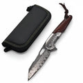 Damascus steel folding knife Rosewood+steel Handle Ball Bearing