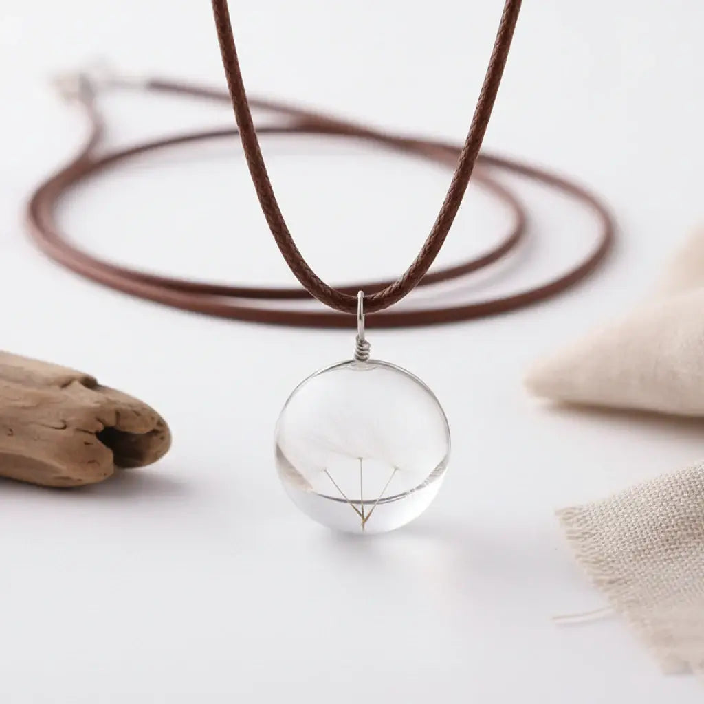 Dandelion Wish Glass Pendant Necklace – Real Dried Flower Charm Jewelry for Women