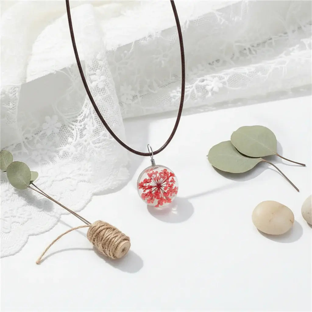 Dandelion Wish Glass Pendant Necklace – Real Dried Flower Charm Jewelry for Women