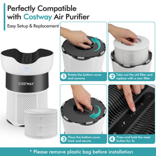 3-in-1 H13 True HEPA Activated Carbon Air Purifier Replacement Filter - Color: White
