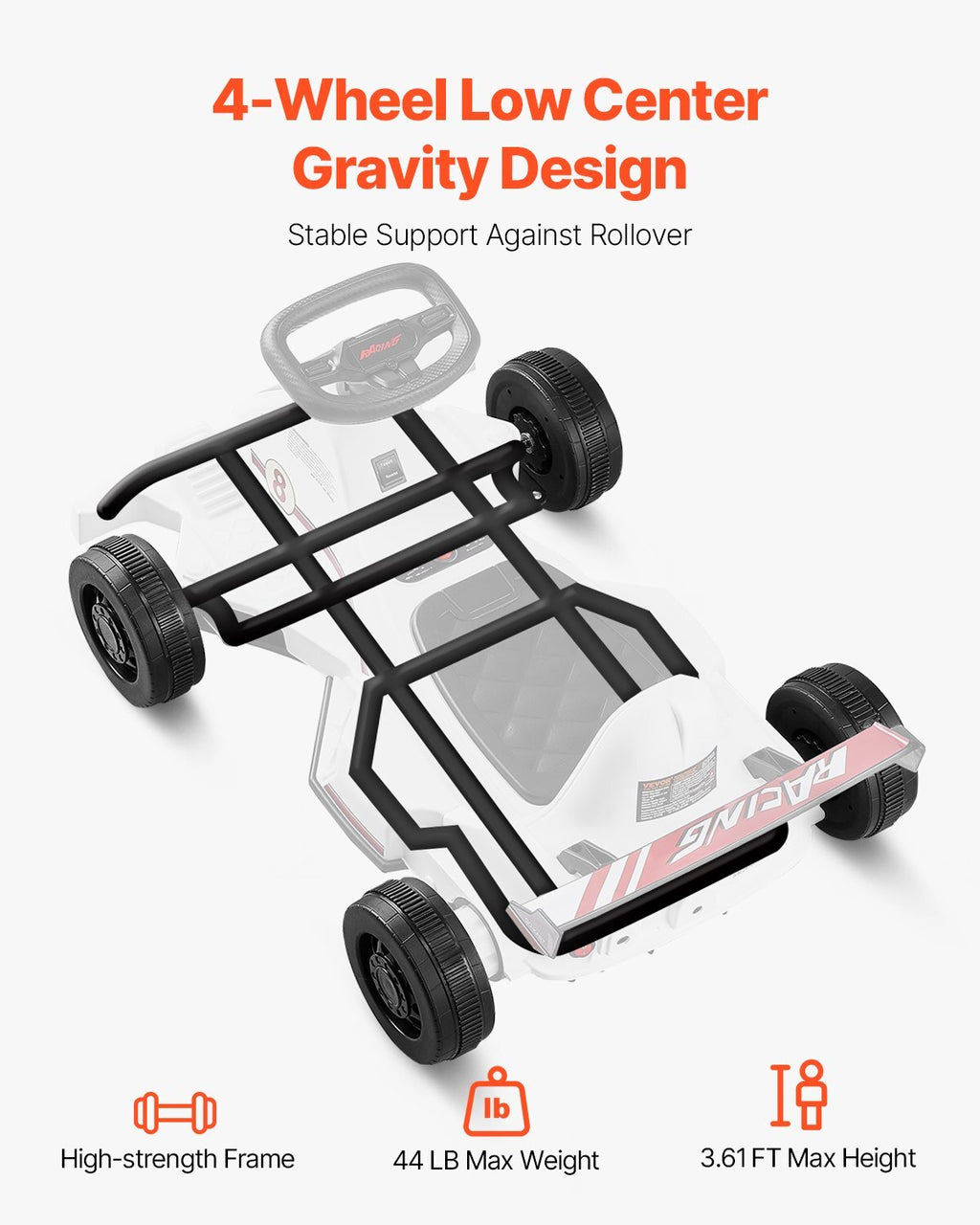 Electric Go Kart, 6V 4.5Ah Battery, Pedal Go Kart Portable Outdoor Race Toy for Kids Ages 2+, 20000 RPM Motor, 2 MPH Constant Speed, LED Headlight & Horn, Non-slip Tires, 44 lbs Max Load, White