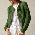 Retro Cable Knit Cardigan Women's Autumn Winter Round Neck Sweater Coat Slim Fit Green Twisted Knit Sweater