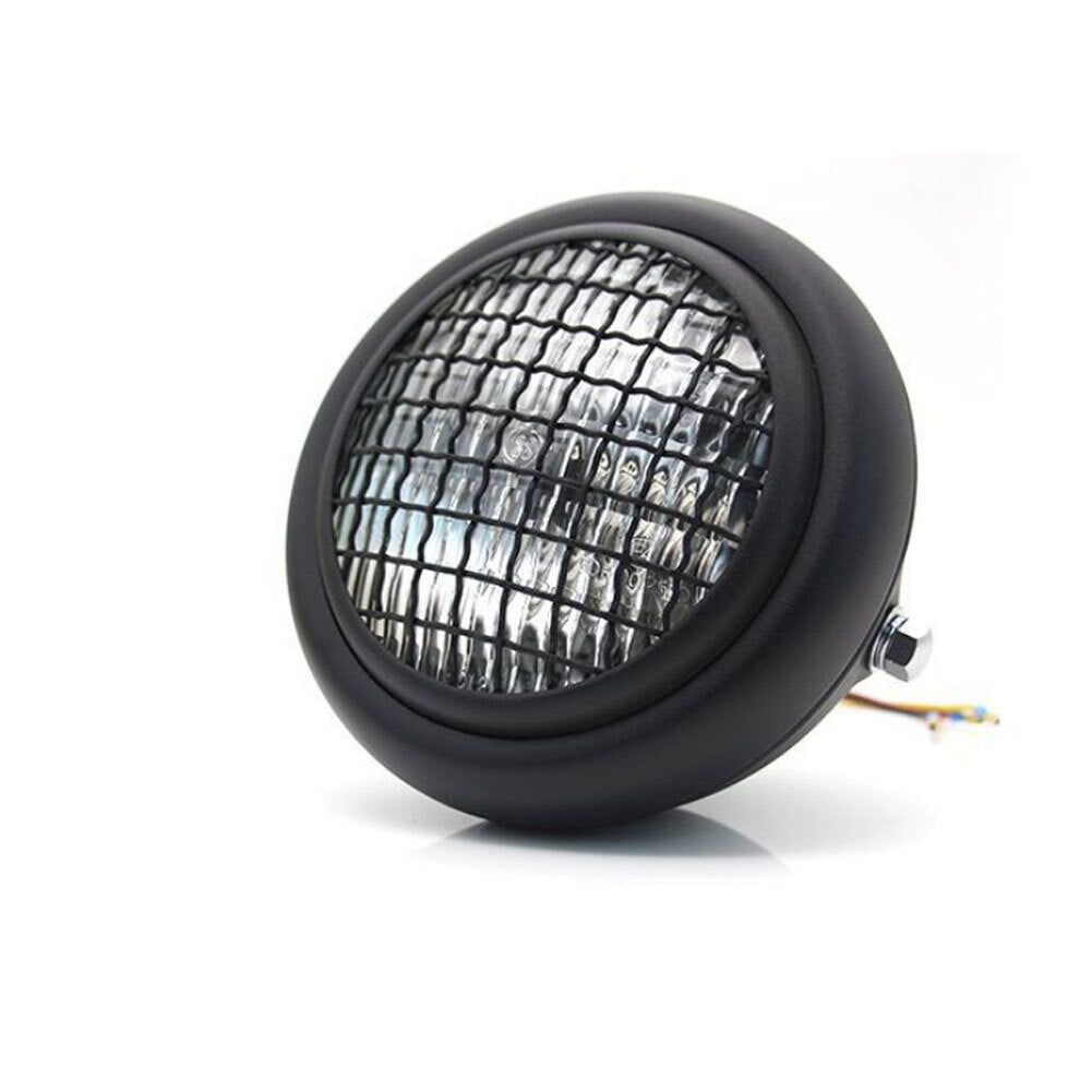 Motorcycle Grille Headlights Motorcycle  Headlight Metal Retro Round 55W 12V Headlights Black shell white glass
