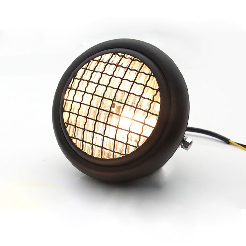 Motorcycle Grille Headlights Motorcycle  Headlight Metal Retro Round 55W 12V Headlights Black shell white glass
