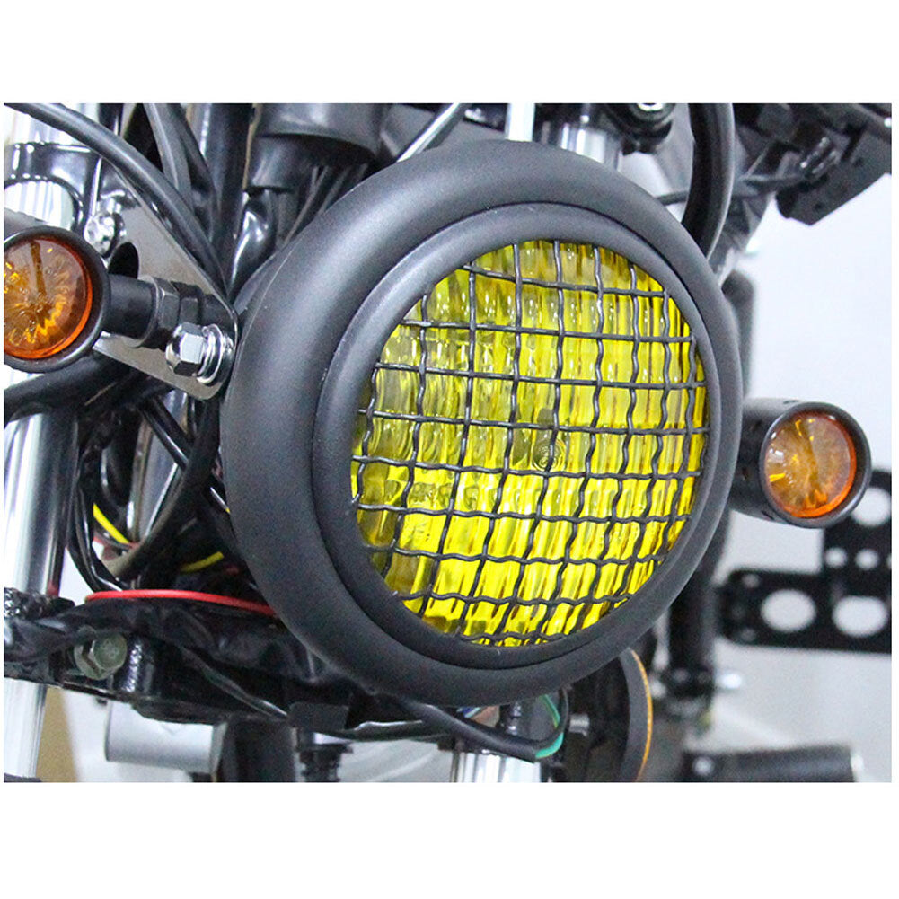 Motorcycle Grille Headlights Motorcycle  Headlight Metal Retro Round 55W 12V Headlights Black shell white glass