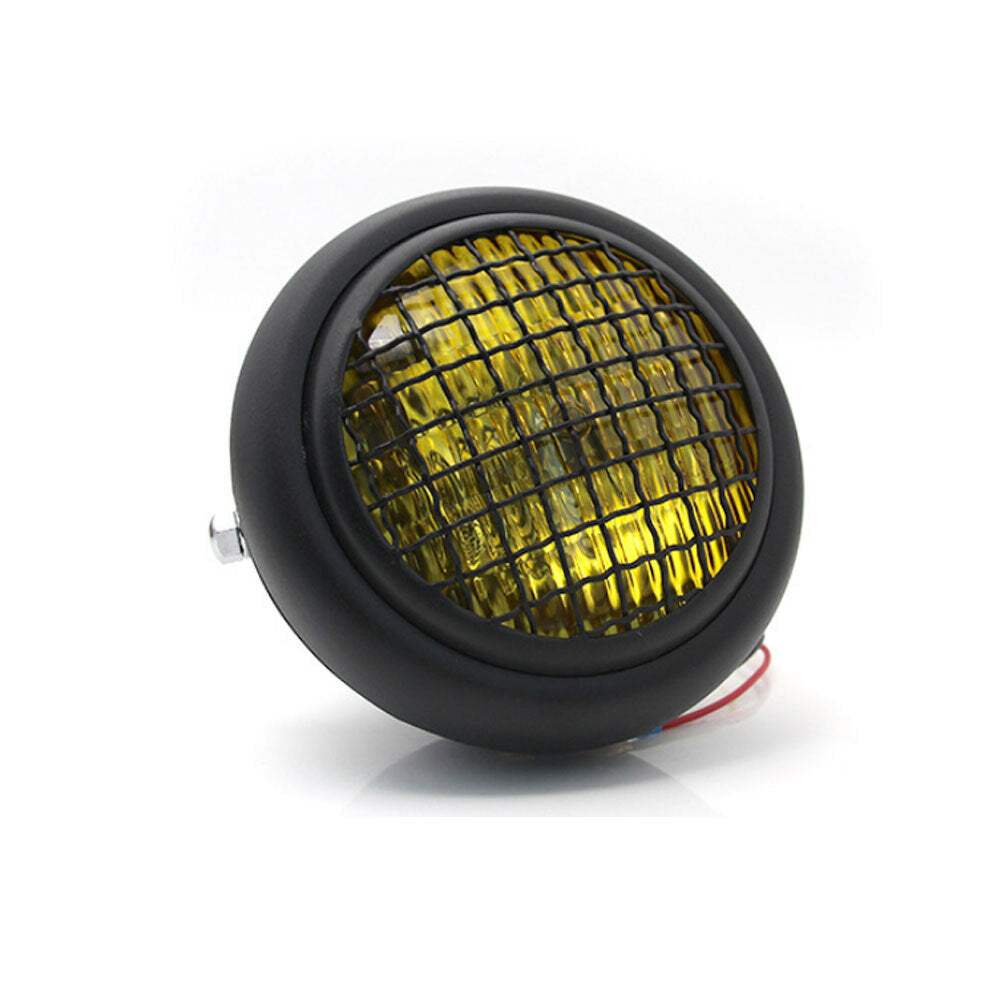 Motorcycle Grille Headlights Motorcycle  Headlight Metal Retro Round 55W 12V Headlights Black shell white glass