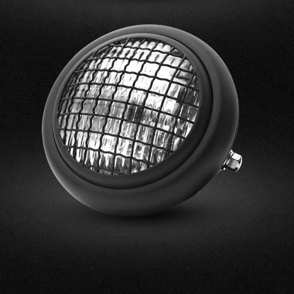 Motorcycle Grille Headlights Motorcycle  Headlight Metal Retro Round 55W 12V Headlights Black shell white glass