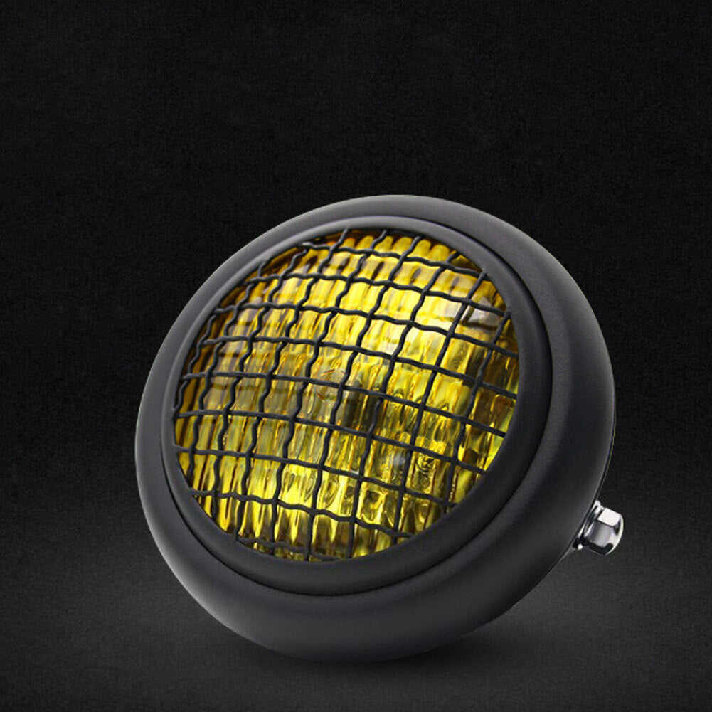 Motorcycle Grille Headlights Motorcycle  Headlight Metal Retro Round 55W 12V Headlights Black shell white glass