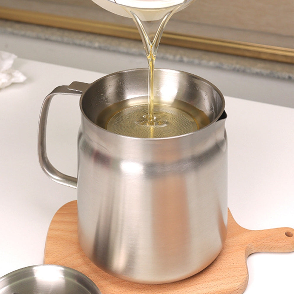 304 Stainless Steel Oil Filter Pot 1.5L/2L Large Capacity Versatile Grease Strainer Container With Dust-Proof Lid Easy Grip Handle Strainer For Kitchen Cooking Frying Oil 1.5L 304 oil filter kettle