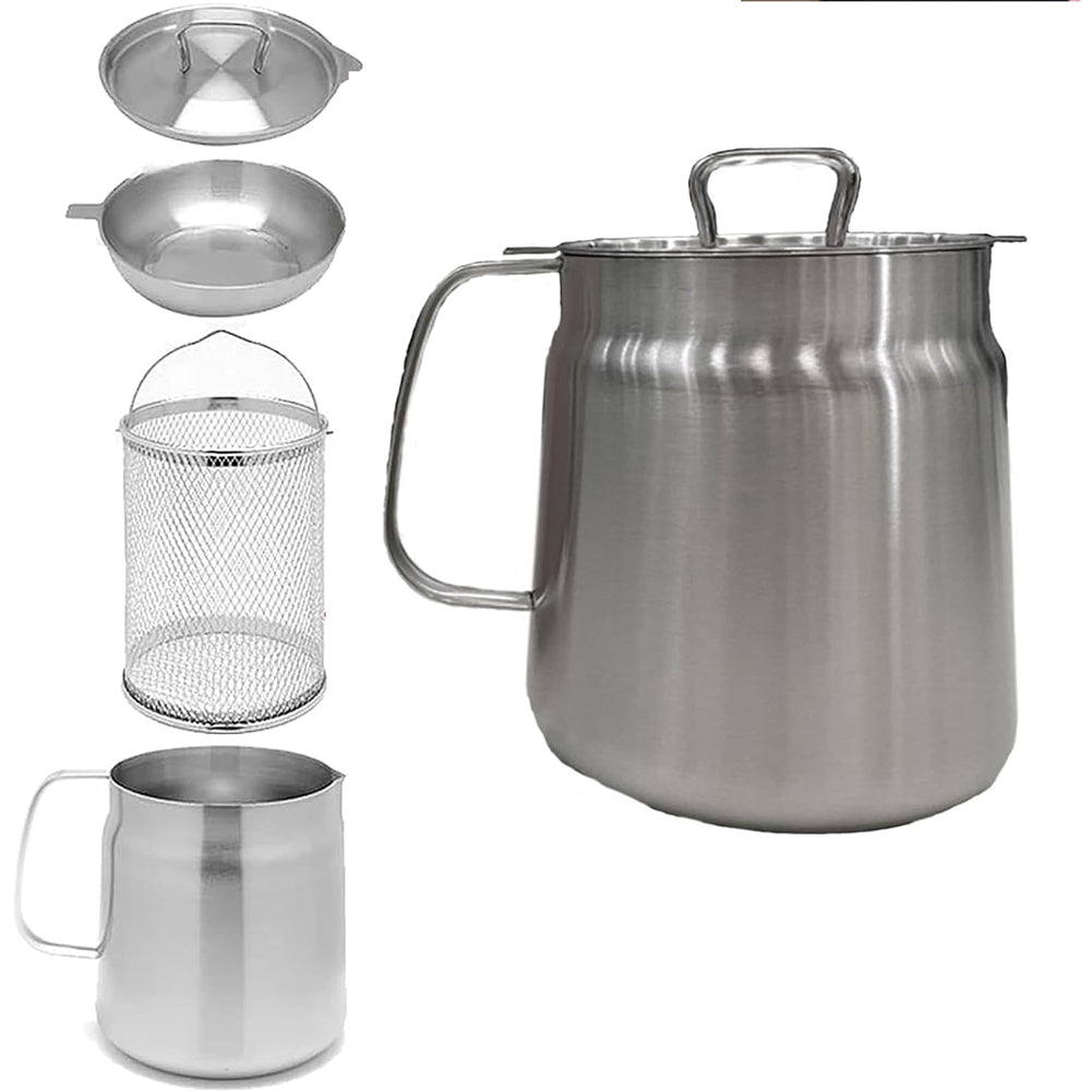 304 Stainless Steel Oil Filter Pot 1.5L/2L Large Capacity Versatile Grease Strainer Container With Dust-Proof Lid Easy Grip Handle Strainer For Kitchen Cooking Frying Oil 2L 304 oil filter kettle