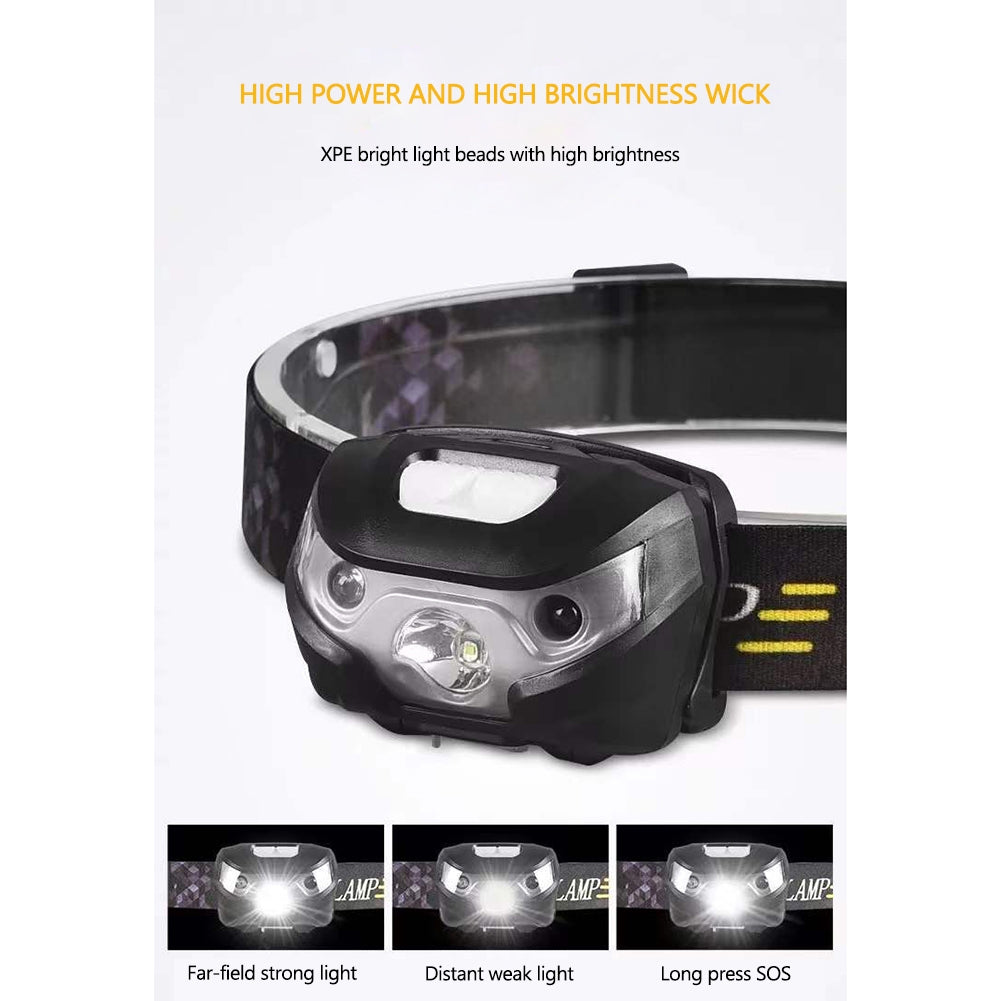 3w LED Headlight With Motion Sensor 3 Modes Super Bright Long-lasting Head Front Light Emergency Light For Exploring Running Fishing White