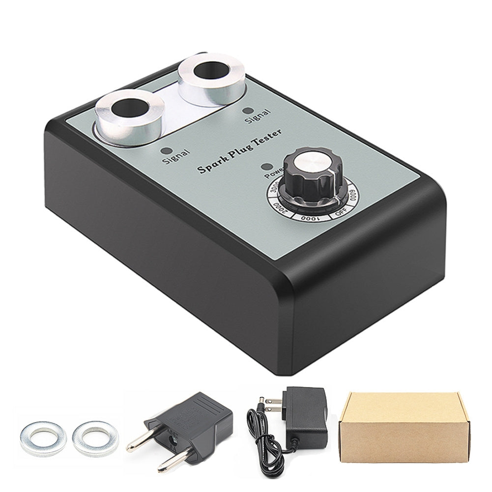 Car Spark Plug Tester 12v Dual Hole Spark Plug Tester Detector Car Engine Auto Diagnostic Tool with Power Adapter