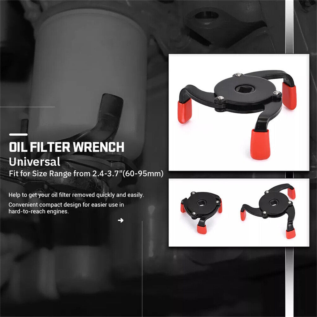 Oil Filter Wrench 3 Jaws Oil Filter Removal Tool With Built-in 3/8-inch Square Driver Universal Adjustable Oil Filter Wrench For Cars Buses anti-slip filter wrench