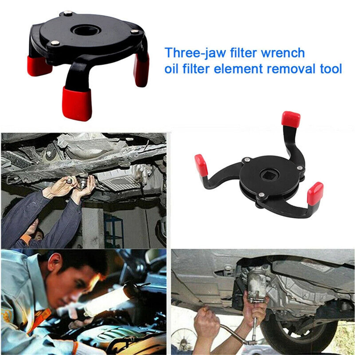 Oil Filter Wrench 3 Jaws Oil Filter Removal Tool With Built-in 3/8-inch Square Driver Universal Adjustable Oil Filter Wrench For Cars Buses anti-slip filter wrench