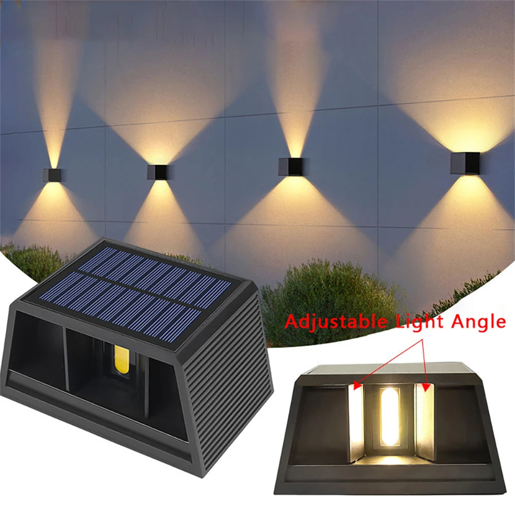 Solar LED Wall Lights 100 Lumens IP65 Waterproof High Brightness LED Headlight Beads Solar Up And Down Illuminate Outdoor Sunlight Lamp For Home Garden Porch Adjustable wall white light
