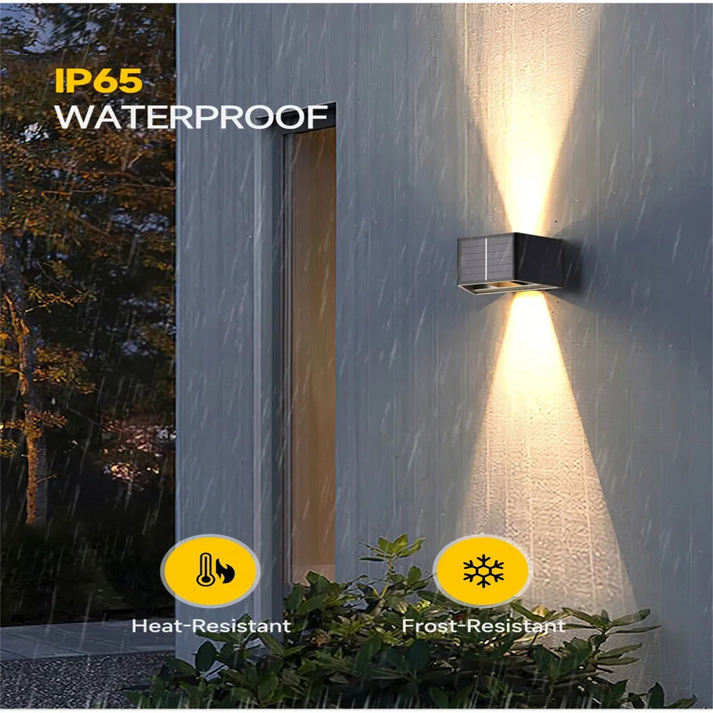 Solar LED Wall Lights 100 Lumens IP65 Waterproof High Brightness LED Headlight Beads Solar Up And Down Illuminate Outdoor Sunlight Lamp For Home Garden Porch Adjustable wall white light