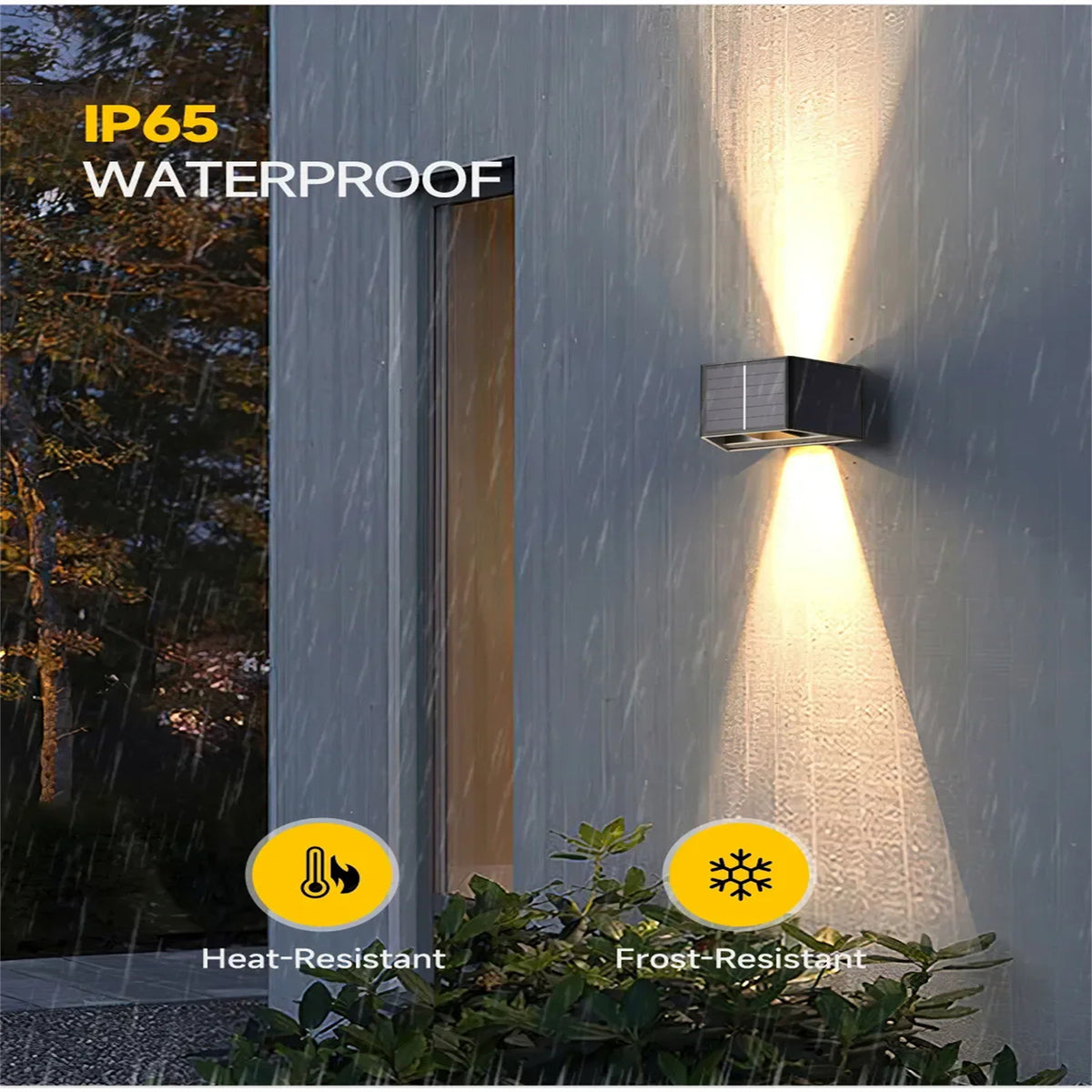 Solar LED Wall Lights 100 Lumens IP65 Waterproof High Brightness LED Headlight Beads Solar Up And Down Illuminate Outdoor Sunlight Lamp For Home Garden Porch Adjustable wall white light
