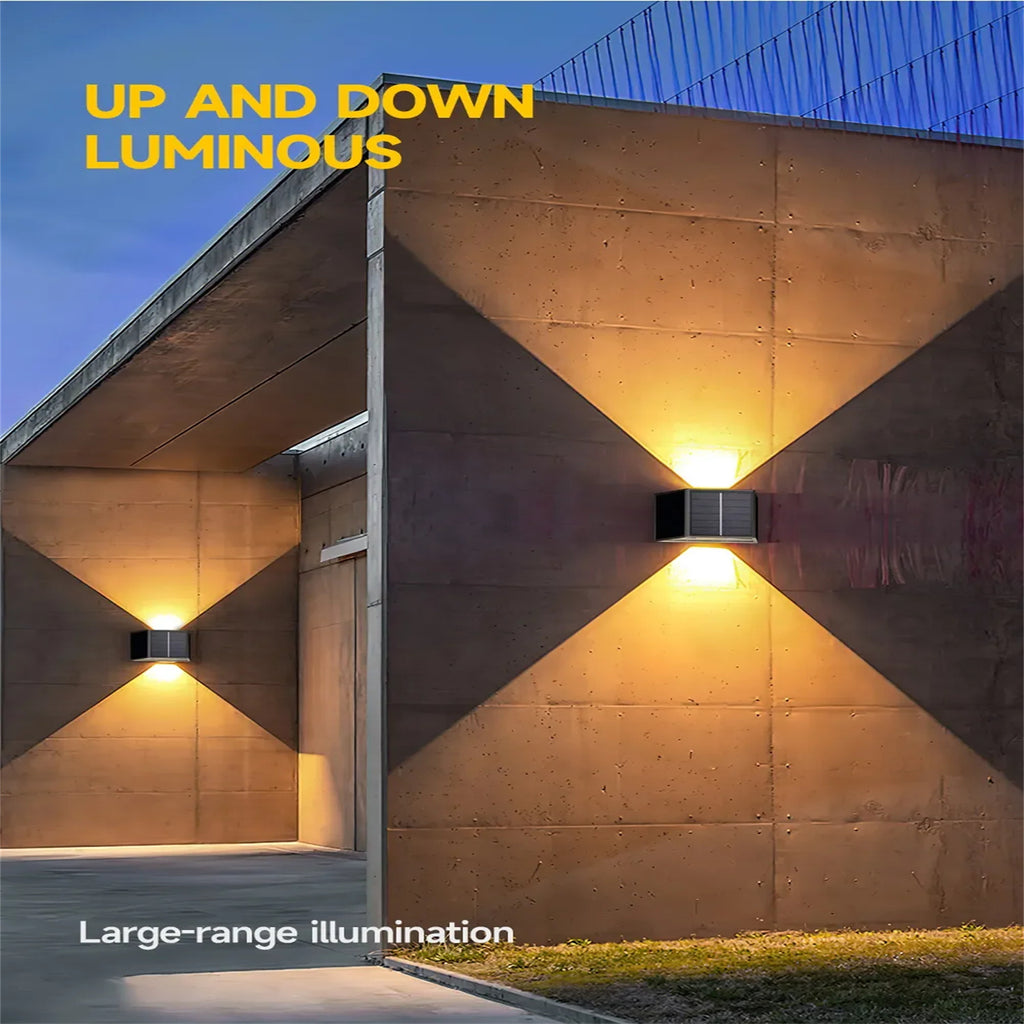 Solar LED Wall Lights 100 Lumens IP65 Waterproof High Brightness LED Headlight Beads Solar Up And Down Illuminate Outdoor Sunlight Lamp For Home Garden Porch Adjustable wall white light