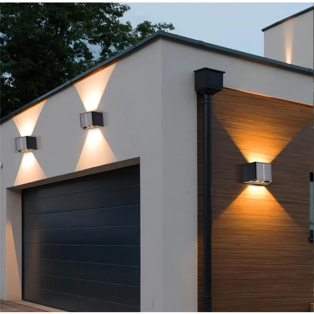 Solar LED Wall Lights 100 Lumens IP65 Waterproof High Brightness LED Headlight Beads Solar Up And Down Illuminate Outdoor Sunlight Lamp For Home Garden Porch Adjustable wall white light