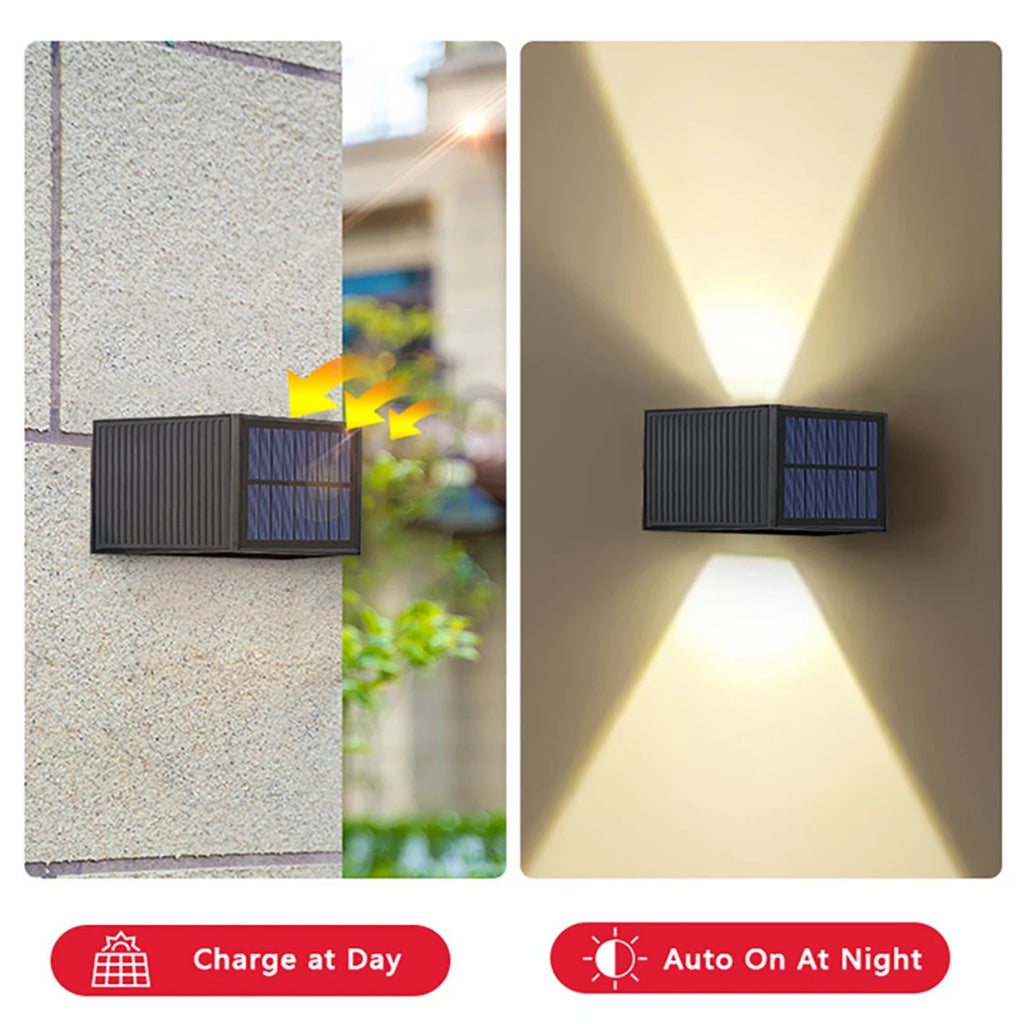 Solar LED Wall Lights 100 Lumens IP65 Waterproof High Brightness LED Headlight Beads Solar Up And Down Illuminate Outdoor Sunlight Lamp For Home Garden Porch Adjustable wall white light